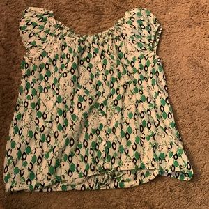 Large, green patterned, off the shoulder top.